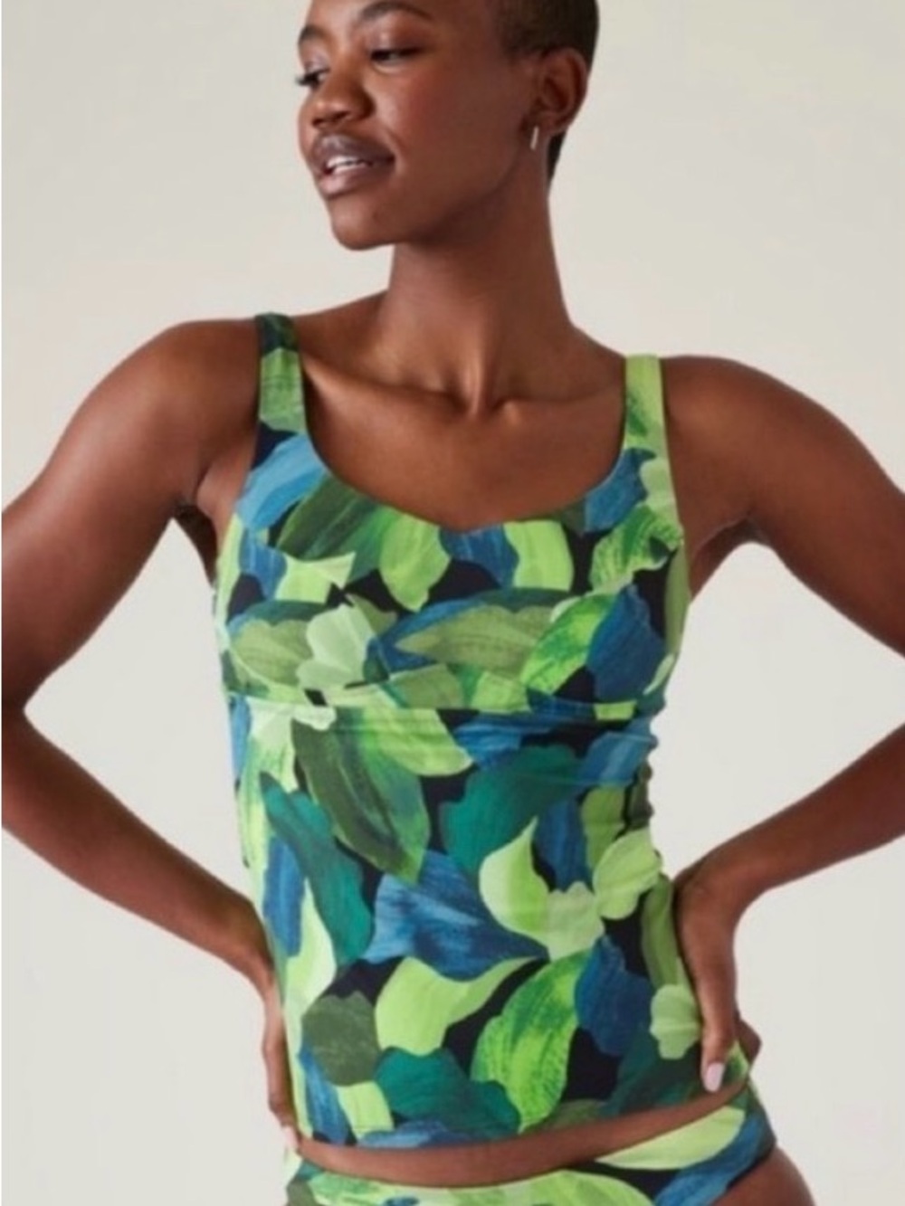 Athleta Green and Blue Leaf-Print Tankini